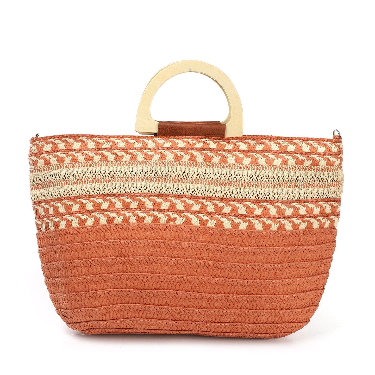 Bolso paja estampado | Asa de madera - image 4
