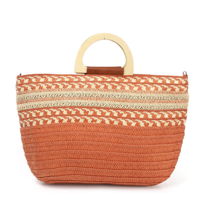 Bolso paja estampado | Asa de madera - image 4