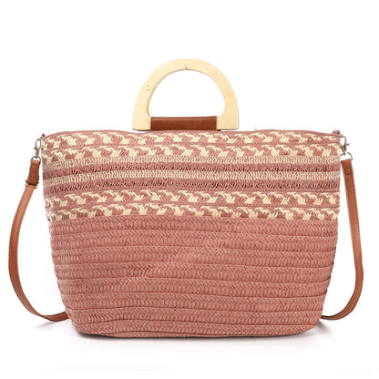 Bolso paja estampado | Asa de madera - image 3