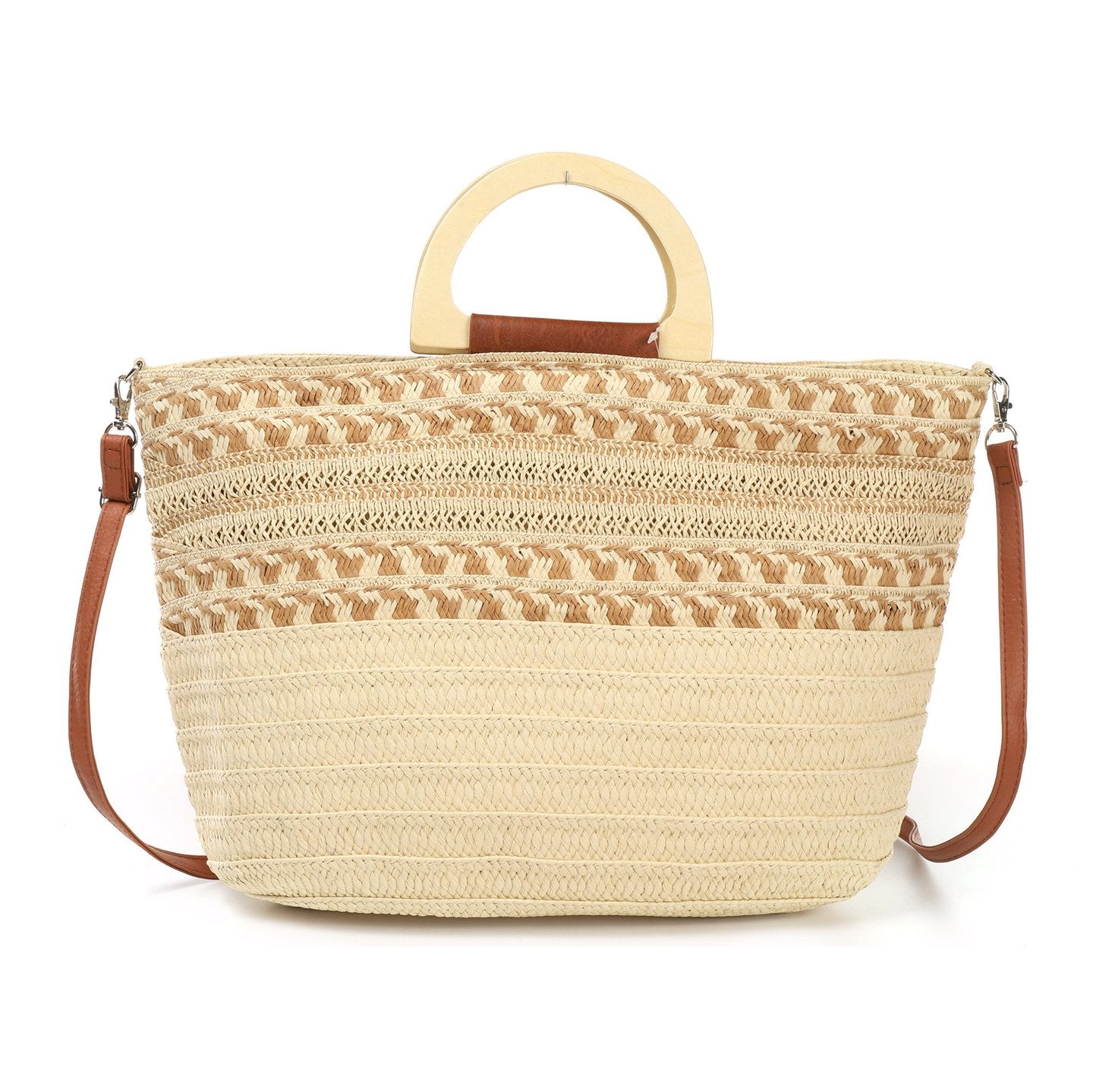 Bolso paja estampado | Asa de madera - image 2