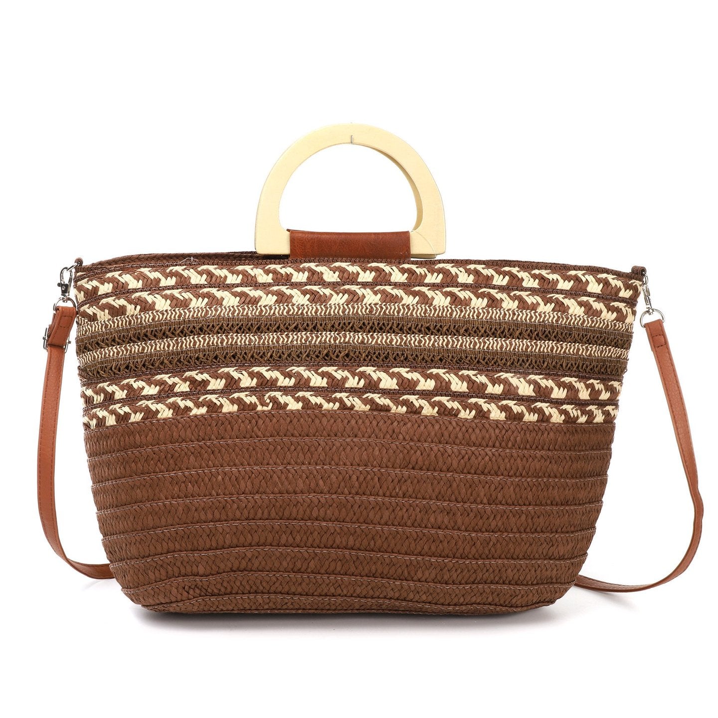 Bolso paja estampado | Asa de madera - image 6