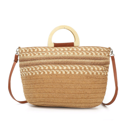 Bolso paja estampado | Asa de madera - image 5