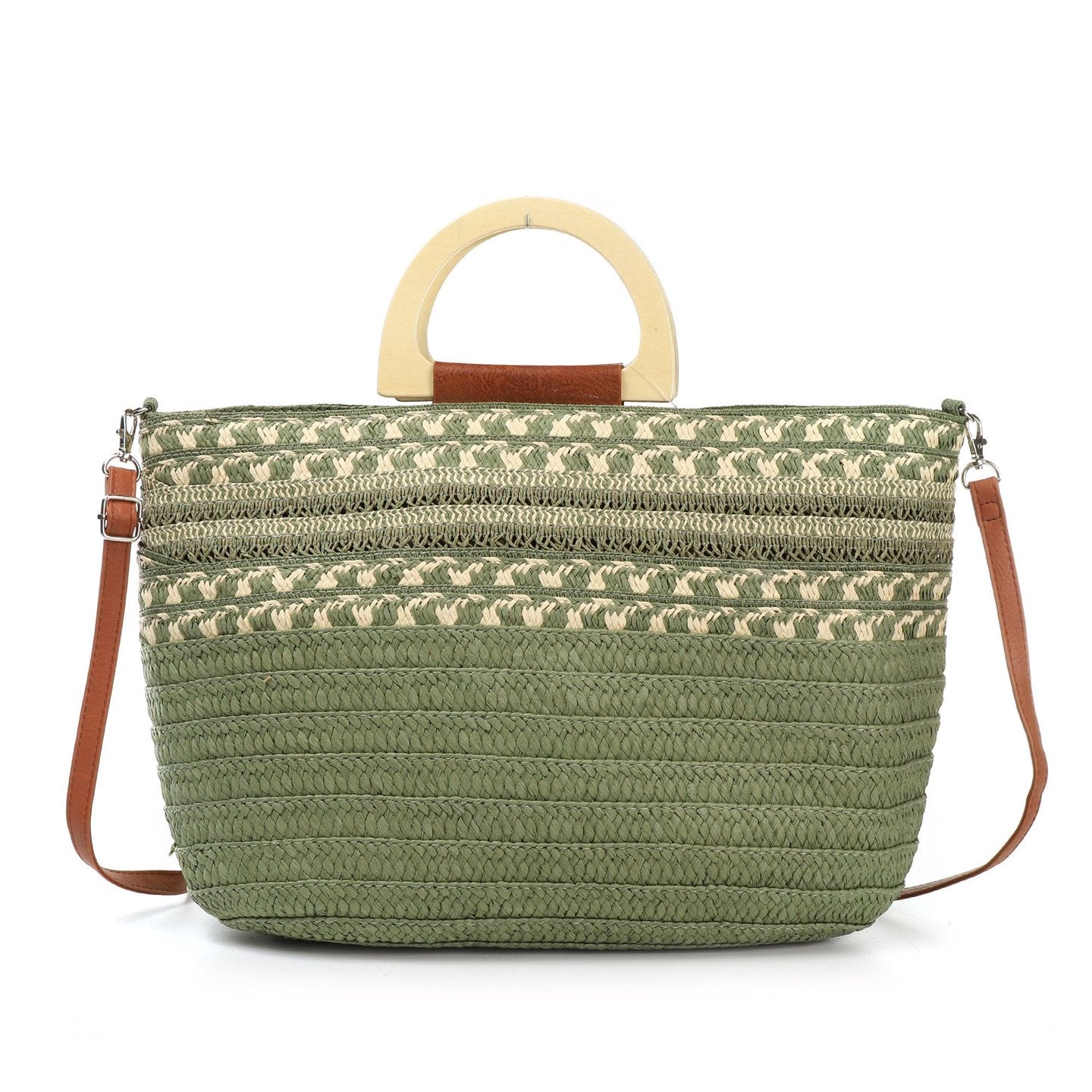 Bolso paja estampado | Asa de madera - image 7