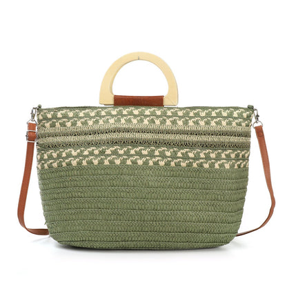 Bolso paja estampado | Asa de madera - image 7