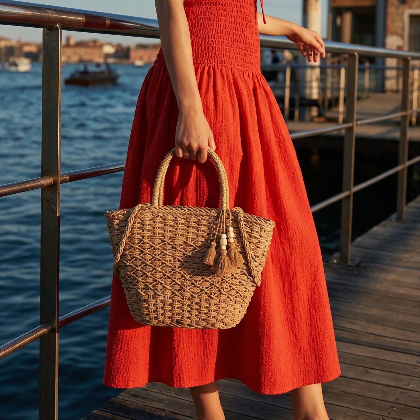 Bolso de mano en paja, vista frontal