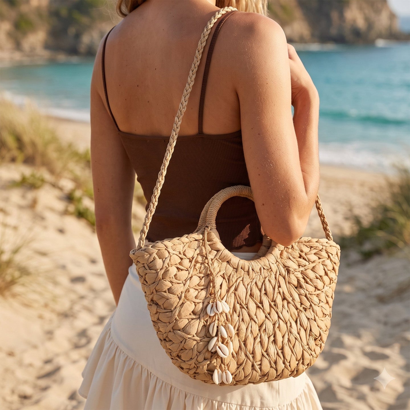 Bolsa shopper de paja con diseño tejido y forma espaciosa