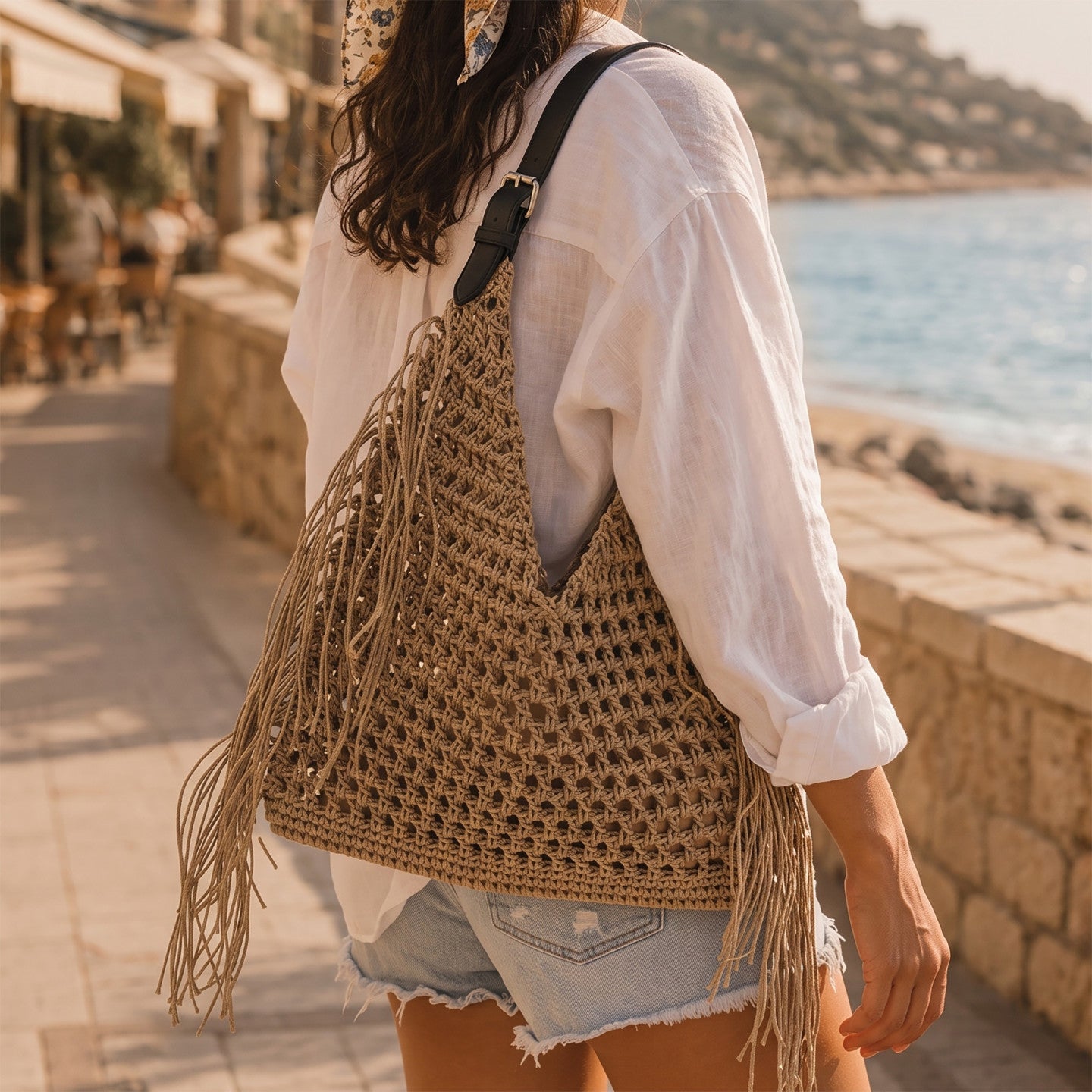 Bolso shopper de paja en color natural, vista frontal