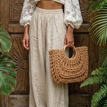 Bolso shopper de paja en color natural, vista frontal