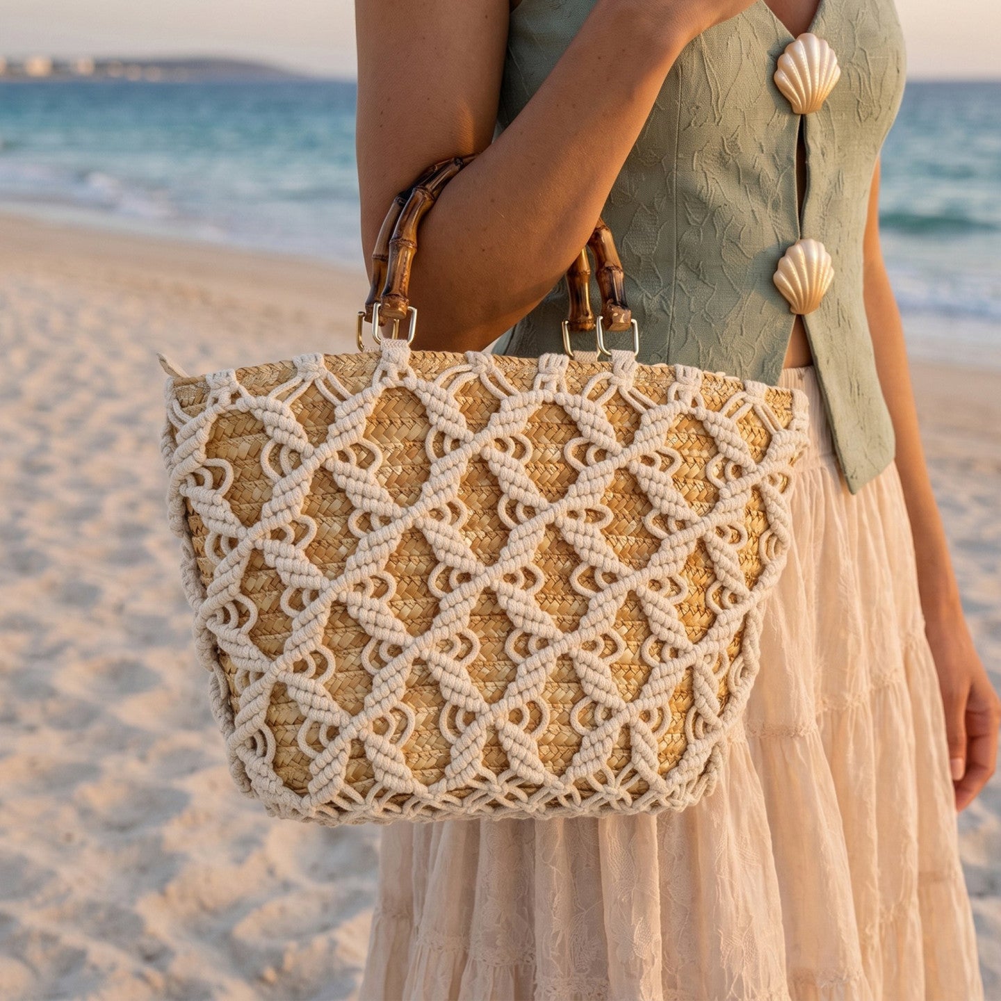 Bolso shopper paja grande visto de frente
