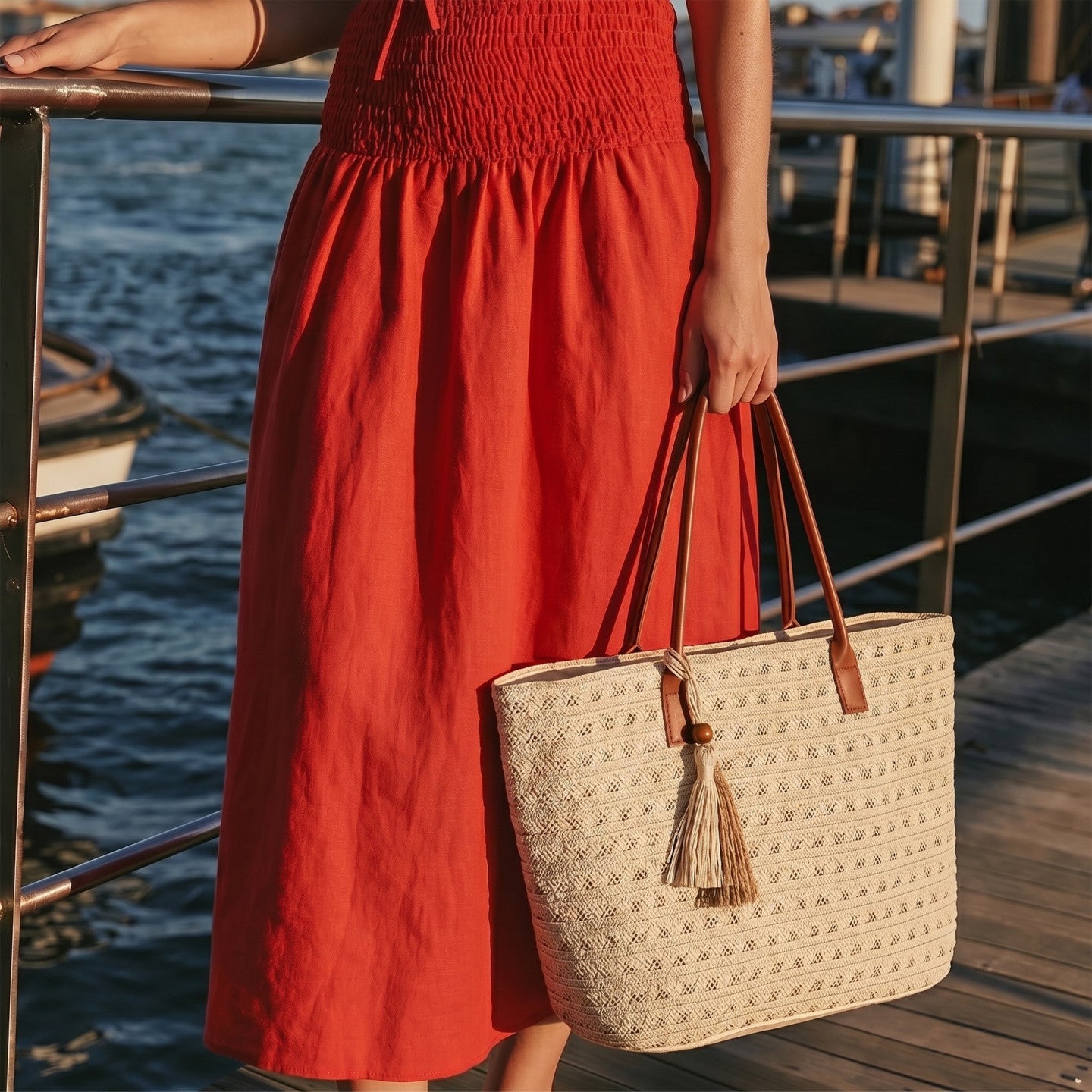 Bolso shopper paja grande y espacioso visto desde el frente