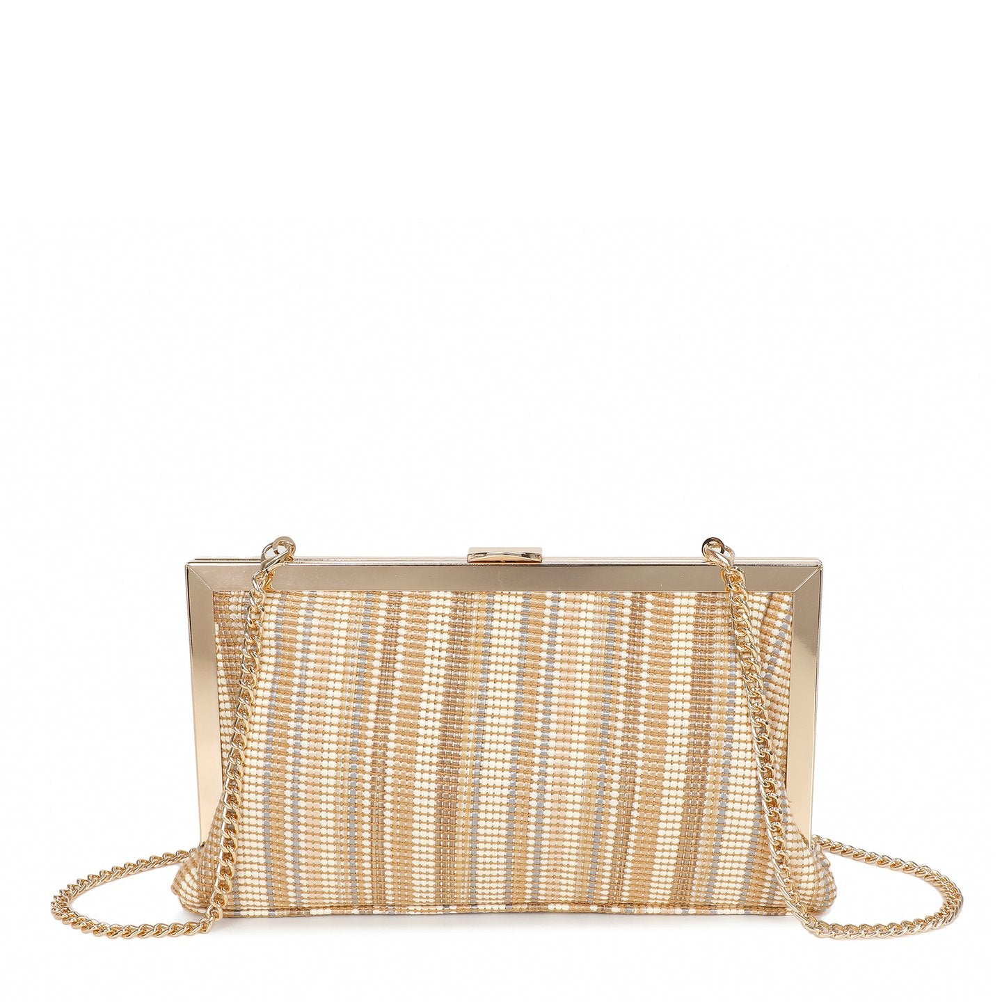 Pochette de rafia para mujer, vista frontal con textura tejida
